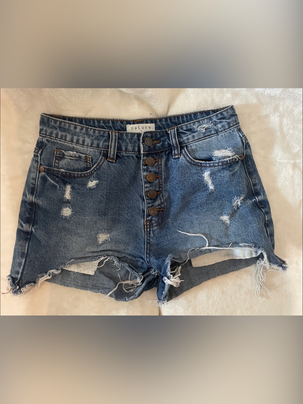 Denim Distressed High-Waist Women’s Shorts - Blue